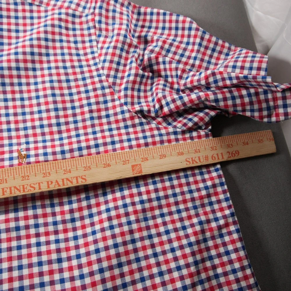 Ralph Lauren Gingham Check Short Sleeve Men Shirt 3XB Red White Blue Ivy Prep